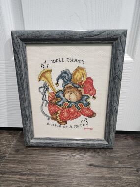 Jester Bear Cross-Stitch Framed Artwork